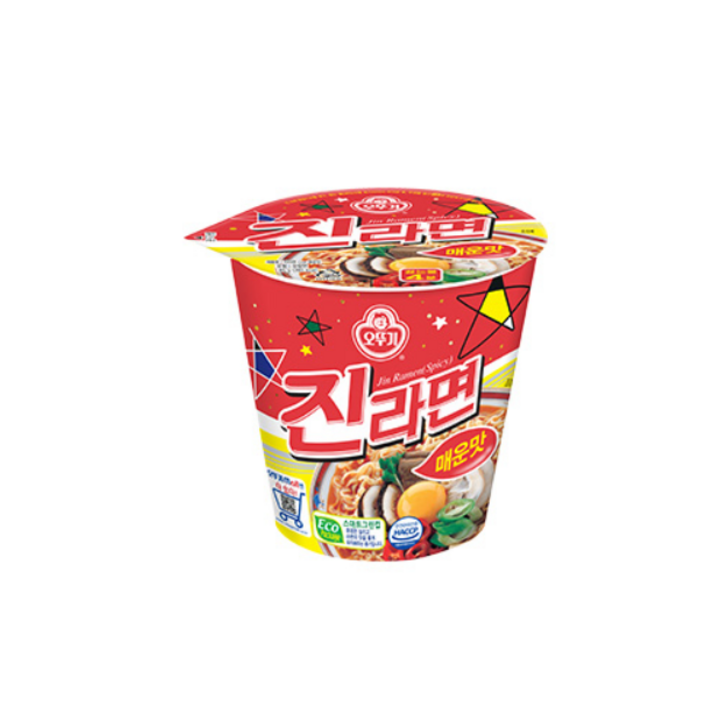 오뚜기 진라면 컵 매운맛 조리 후 면과 국물 모습