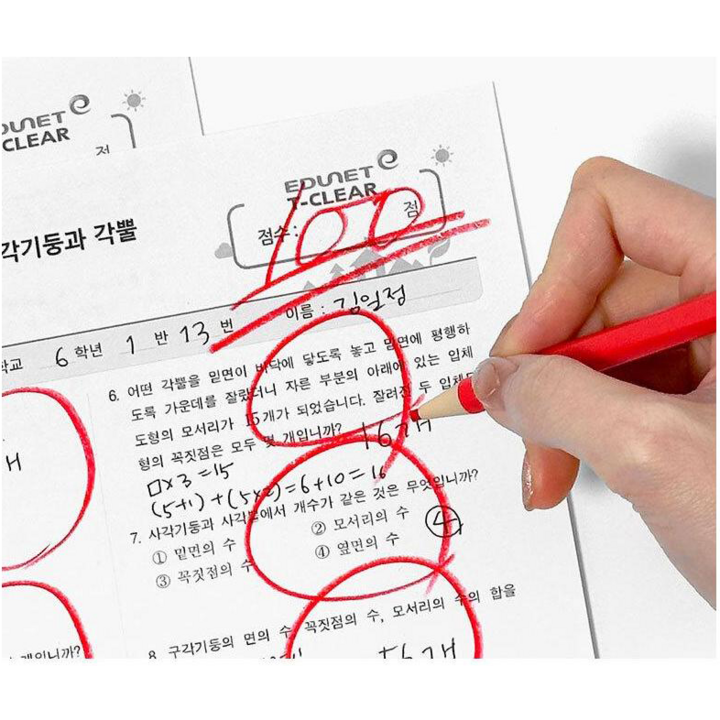 채점펜과 색연필 선 굵기 비교 이미지